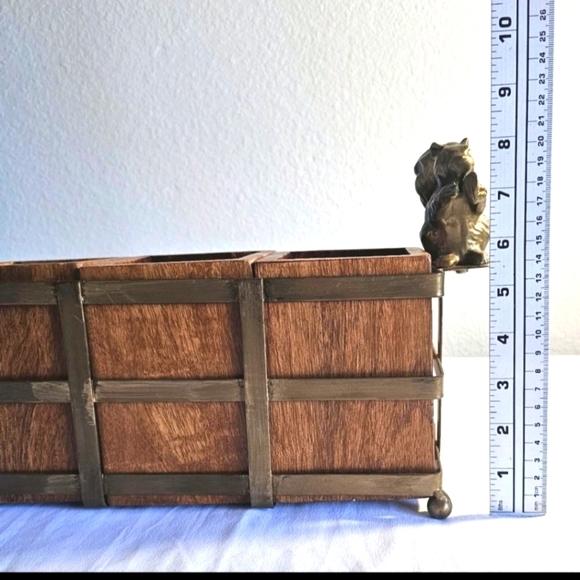 Unique Fall Decorative Wooden Cutlery Table Organizer with Brass Squirrel Holder - Picture 7 of 12